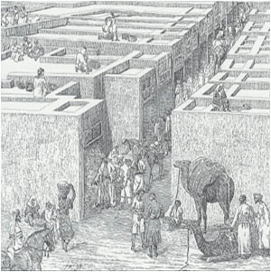 Early Islamic market, plan and artistic reconstruction