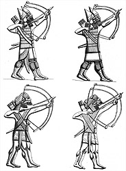 Fig. 31a-b. Assyrian archers depicted in the relief and arrowheads from Lachish