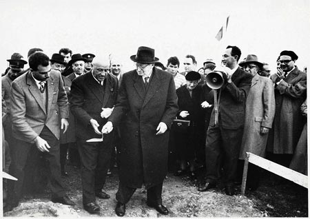 President Yitzhak Ben-Zvi  lays the cornerstone